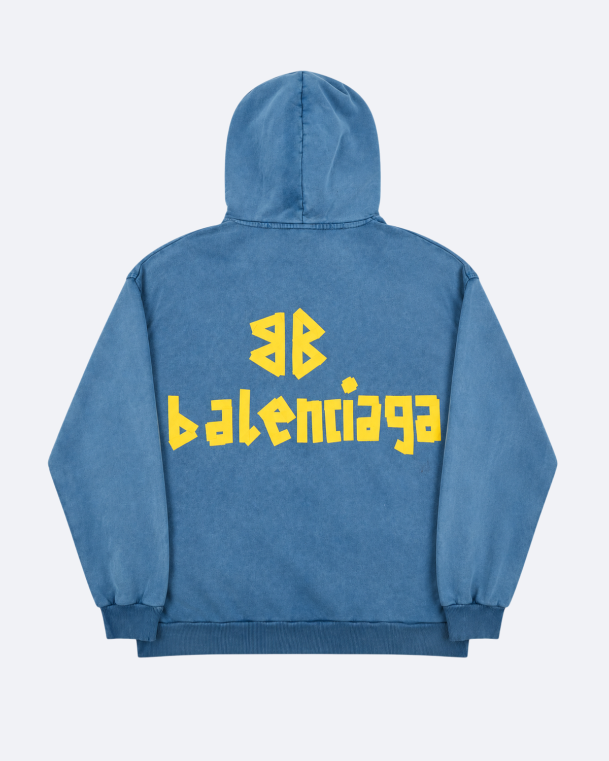 Balenciaga - Yellow Tape Logo Distressed Hoodie - Blue