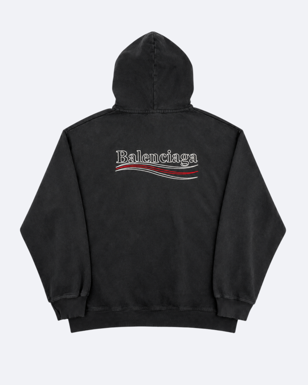 Balenciaga - Wave Logo Embroidery Distressed Hoodie - Dark Gray